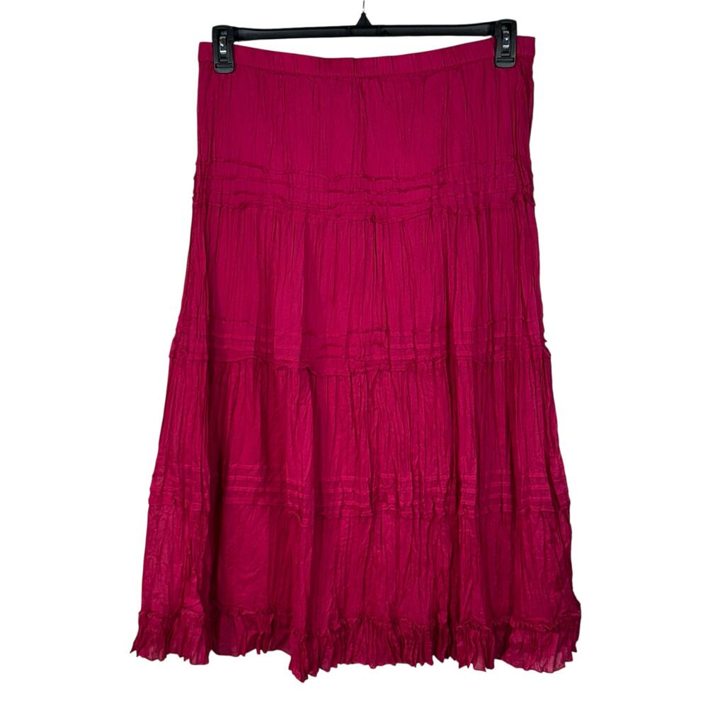 Chico’s SZ 2 (Large) Lola Tiered Maxi Skirt Pull-On Crinkle Lined Broomstick